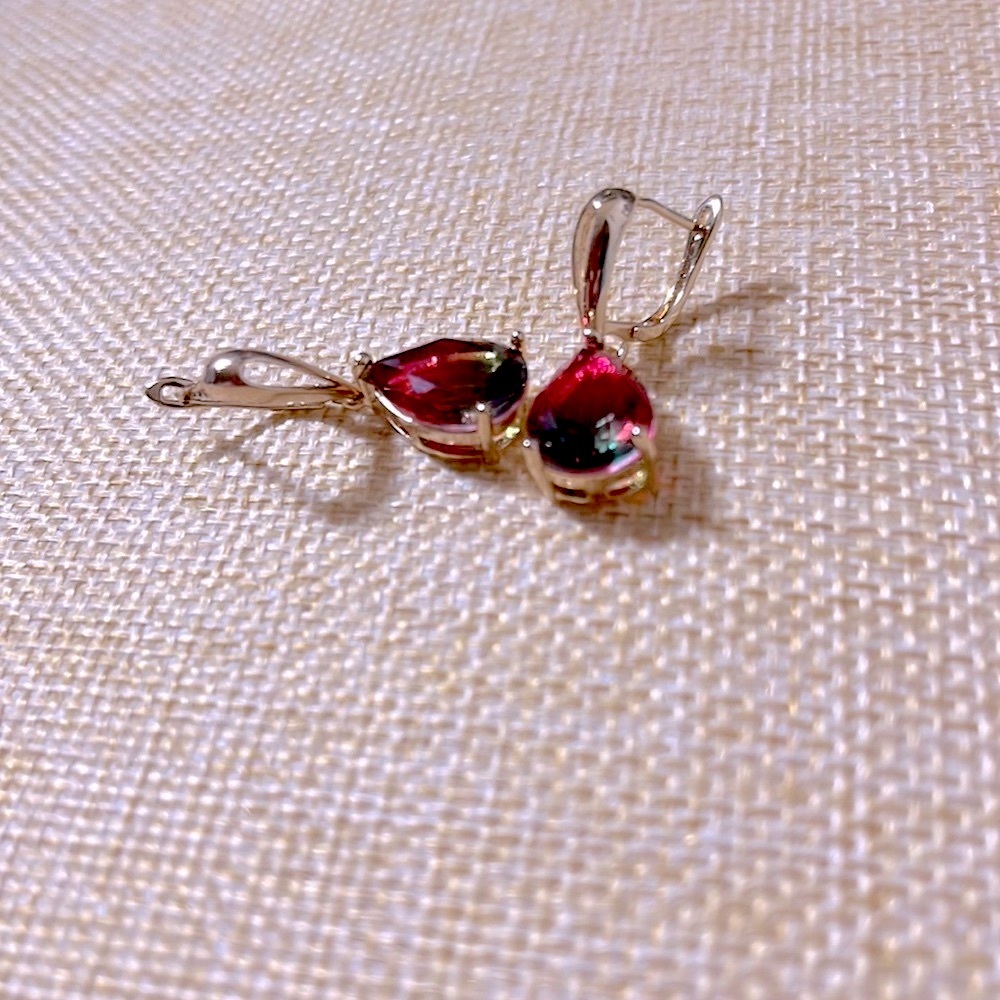 Rose Gold Watermelon Ruby Dangle Earrings - image 4